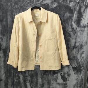 Paradox Linen Britt Work Jacket Front Button Down with Pockets Cream